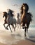 Ai generated a herd of galloping horses on a sandy beach