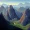 AI generated hyper-realistic illustration of beautiful mountains against a blue sky