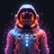 AI generated illustration of 3d image of neon astronaut theme, illuminated by a suit wth neon lights