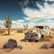 AI Generated illustration from abandoned rusty car in desert
