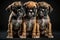 AI generated illustration of adorable boxer puppies snuggling together in a row on a dark background