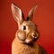 AI generated illustration of an adorable brown-furred rabbit with a red background