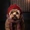 AI generated illustration of an adorable canine wearing a bright red hat