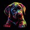 AI generated illustration of an adorable colorful puppy on the black background