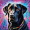 AI generated illustration of an adorable dog posed in front of a decorative artwork