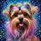 AI generated illustration of an adorable dog posed in front of a decorative artwork