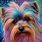 AI generated illustration of an adorable dog posed in front of a decorative artwork