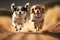 AI generated illustration of adorable dogs running towards the camera in the sunny field