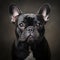 AI generated illustration of an adorable french bulldog posed on a dark background