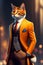 AI generated illustration of An adorable orange-clad cat in a suit.