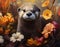 AI generated illustration of an adorable otter in a bed of flowers in watercolor