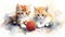 AI generated illustration of adorable playful kittens playing with colorful yarns - watercolor style