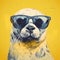 AI generated illustration of an adorable seal wearing sunglasses against a bright yellow background