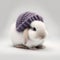 AI generated illustration of an adorable white rabbit with a stylish knitted hat perched on its head