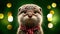 AI Generated Illustration of an Adorable Winter Otter Wearing a Festive Scarf, Realistic