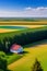 AI-generated illustration of an aerial view of an idyllic farm.