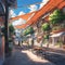 AI generated illustration of an anime town with a cobblestone street
