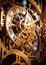 AI generated illustration of an antique gold clock featuring an intricate display of cogs