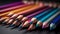 AI-generated illustration of an array of colored pencils arranged in a neat line.