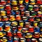 AI generated illustration of An array of multicolored cups lined up in neat rows