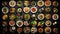 AI generated illustration of an array of  plates filled with a variety of delicious food items