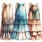 AI generated illustration of an array of vintage dresses with pastel colors and intricate details