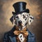 AI generated illustration of artistic illustration of a Dalmatian wearing a formal  tuxedo,