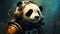 AI generated illustration of an artistic painting of a panda wearing a futuristic space suit
