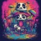 AI generated illustration of an artistic representation of panda bears in vibrant colors