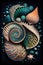 AI generated illustration of assorted seashells on a black background