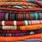 AI generated illustration of an assortment of traditional oriental-style rugs and blankets in a pile