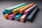 AI generated illustration of An assortment of vibrant chalk sticks neatly arranged in a row.