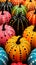 AI generated illustration of an assortment of vibrant pumpkins arranged in a neat display