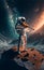 AI generated illustration of an astronaut playing the violin in the space