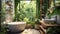 AI generated illustration of bathroom interior with a variety of lush green plants