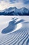 AI generated illustration of a beautiful snowy landscape featuring rolling sand dunes