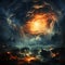 AI generated illustration of A beautiful sunlit sky with contrasting dark clouds
