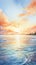 AI generated illustration of a beautiful, vibrant painting of a serene ocean landscape at sunset