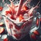 AI generated illustration of a blender filled with a red frozen strawberry drink topped with milk
