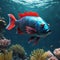 AI generated illustration of a blue fish 
 swimming gracefully in a stunning coral reef teeming
