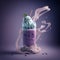 AI generated illustration of a blueberry milkshake surrounded by lavender smoke