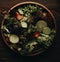 AI generated illustration of a bowl of freshly prepared salad, full of a variety of vegetables