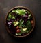 AI generated illustration of a bowl of freshly prepared salad, full of a variety of vegetables