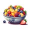 AI generated illustration of a bowl of vibrant colorful fruits in a cartoon style