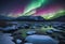 AI generated illustration of a breathtaking aurora borealis in Lofoten, Norway