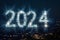 AI generated illustration of a breathtaking display of stars forming the number "2024" over the city