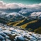 AI generated illustration of A breathtaking vista of snow-covered mountains