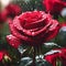 AI generated illustration of bright red roses, adorned with sparkling water droplets