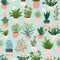 AI generated illustration of a bright and vibrant potted cactus pattern background