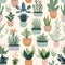 AI generated illustration of a bright and vibrant potted cactus pattern background